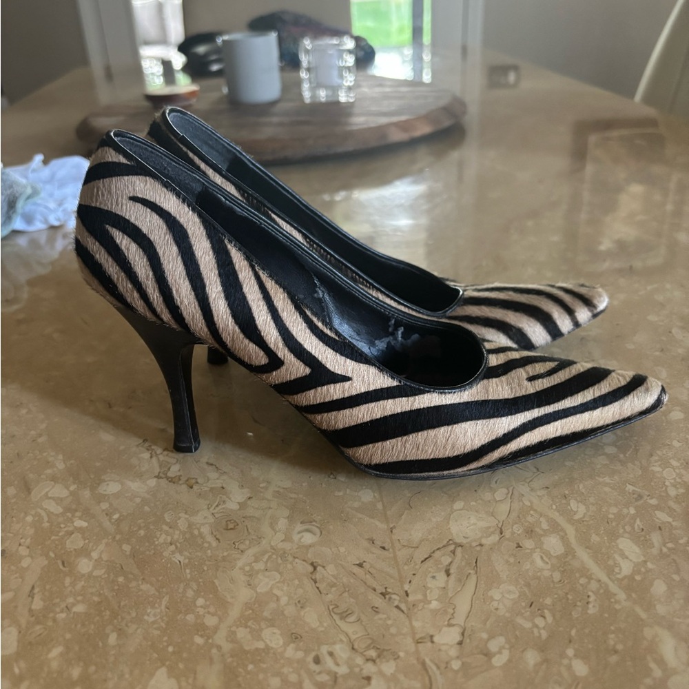 Mila Paoli Black and Tan Zebra Print Heels
